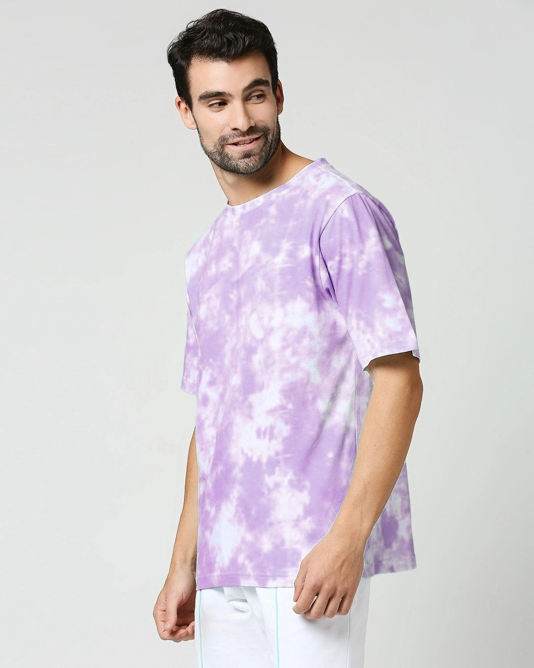Purple And White Tie And Die Oversize T-shirt For Men