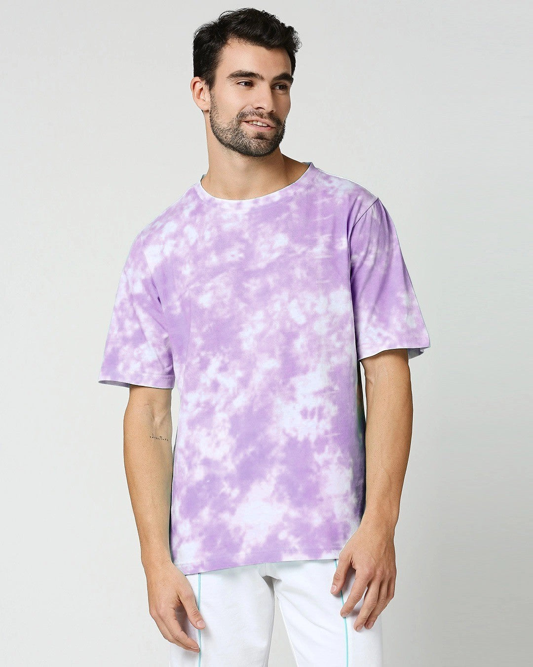 Purple And White Tie And Die Oversize T-shirt For Men