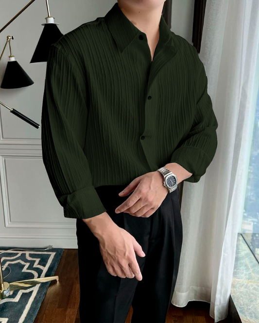 Green Colour Men's Casual Wear Lining Structured Shirt
