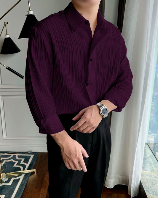 Wine Colour Men's Casual Wear Lining Structured Shirt