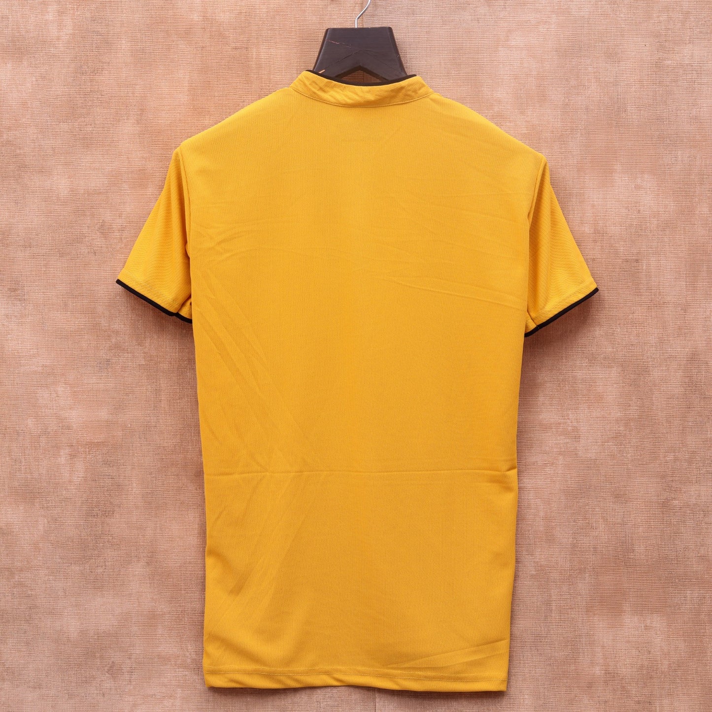 Yellow Men's Solid Mandarin Collar Slim Fit Half Sleeve T-Shirt